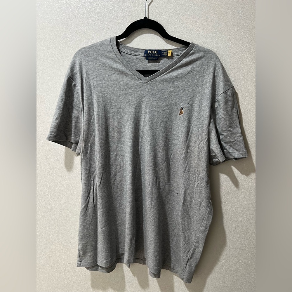 Polo by Ralph Lauren Light Gray Men'S V-Neck Slim Fit Tee Shirt, size XXL, EUC
